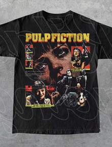 Pulp Fiction T Shirt, Vintage Tarantino Movie Graphic Tee, Retro 90s Film Poster Style Unisex Top, Gift For Women And Men - 黑色 - 查看 1