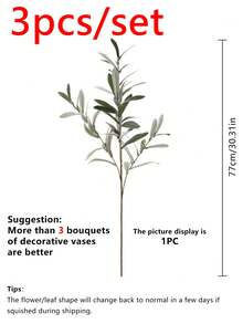 1/3pcs Artificial Olive Leaf Branches, Fake Olive Leaves, Artificial Plants Olive Leaves, Green Leaves Spray Suitable For Tall Vases, Home, Living Room, Wedding, Dining Table Decor - Green - View 8