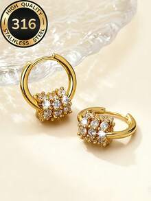 1 Pair Women's Stainless Steel Golden Hoop Earrings, Low Allergy, Anti-Fading, Comfortable & Versatile, Minimalist & Elegant, Suitable For Daily Wear Or Parties, Fashion Jewelry, A Thoughtful Gift For Women - Gold - View 5