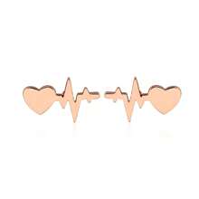 1 Pair Heart-Shaped Electrocardiogram Pattern Earrings In A Fashionable And Minimalist Style. Simple Design, Suitable For Daily Wear. Can Be Paired With Casual Or Business Attire. - GED114 - View 3