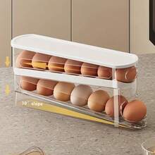 Automatic Egg Storage Box For 12-14 Eggs With A Double-Layer Sliding Design - A Fresh Egg Organizer With A Flip Cover, An Essential Kitchen Solution For Storing Eggs And A Space-Saving Egg Rack For The Refrigerator. - Trong sáng - Xem 7