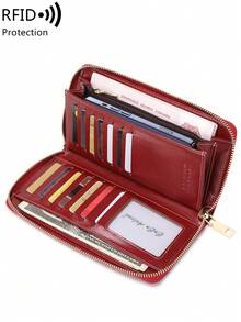 女士时尚复古RFID屏蔽钱包，油蜡皮革，拉链式手机手拿包，大容量女士旅行钱包腕包 | RFID屏蔽，拉链式，大容量。生日、周年纪念日、母亲节、圣诞节礼物之选 - 彩色 - 查看 5