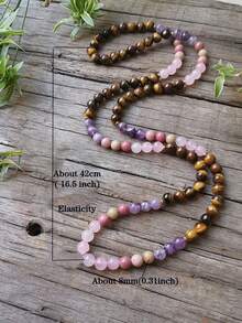 波西米亚风格项链，天然石菱锰矿和粉晶串珠，爱心项链或手链，象征自爱与信任，念珠瑜伽冥想饰品，男女皆宜 - 彩色 - 查看 3