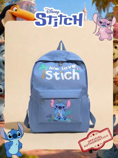  1 Pc Disney Officially Licensed Stitch Pattern Backpack Large Capacity School Bag With Laptop Compartment | Casual Daypack | Sports Bag | Cartoon Bag Pack | Rucksack | School Backpack Perfect For Women/Girls/Students/Teens/Graduates Ideal For Daily Use, Outings, Travel, Shopping & Back To School
