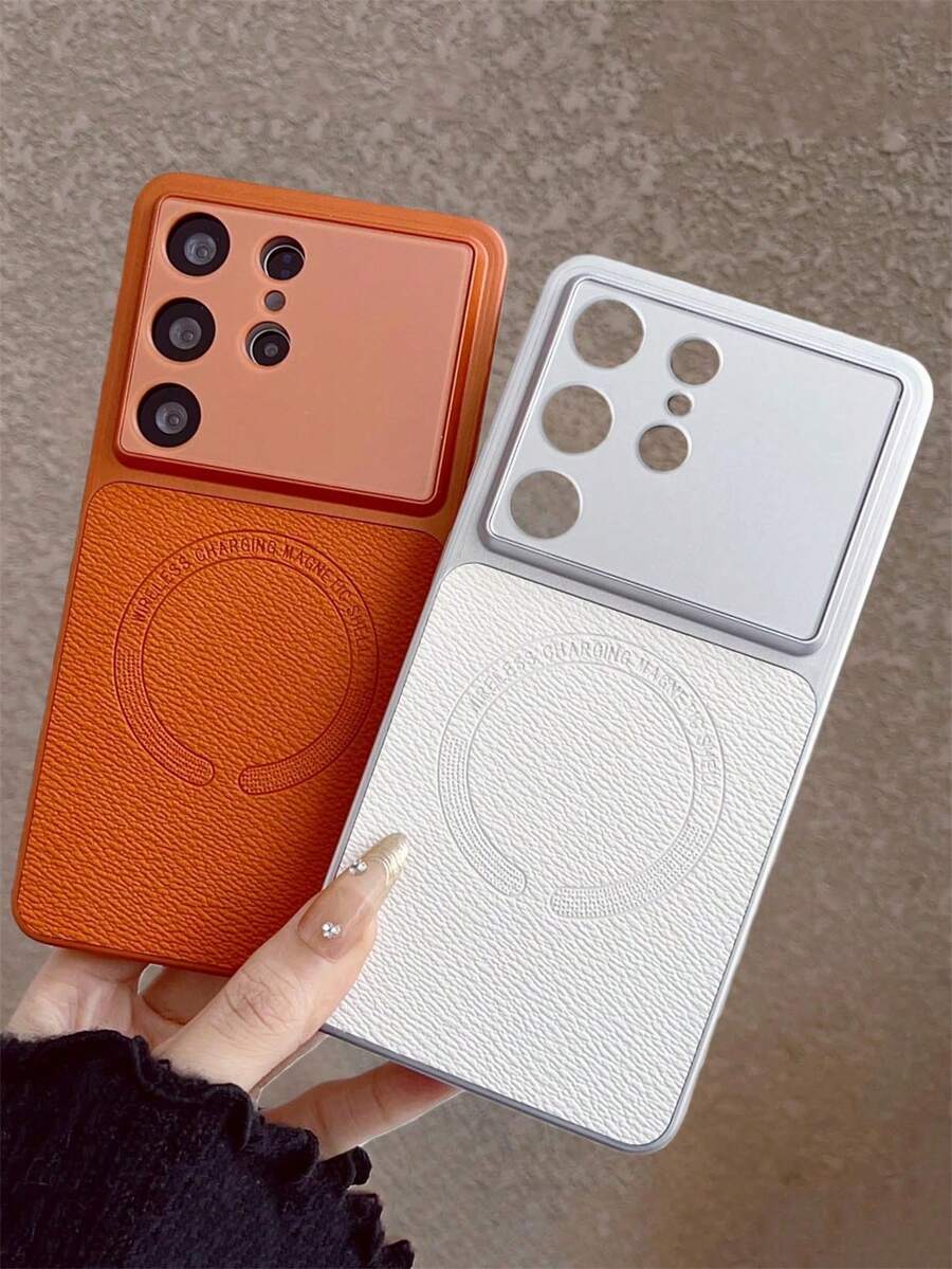 奢华复古纯色荔枝纹磁吸无线充电手机壳，兼容三星 Galaxy S26 Ultra、S25 Ultra、S24 Ultra、S26、S25、S24 Plus、S26、S25、S24，简约大窗口保护，人造革磨砂防摔后盖