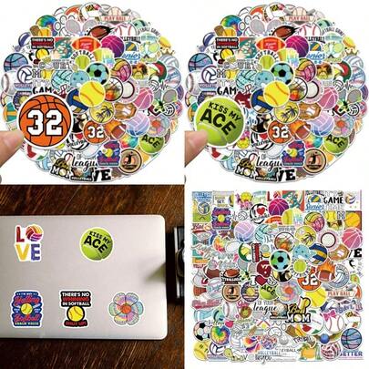 100Pcs Sports Stickers For Boys Volleyball Basketball Baseball Soccer Decals For Water Bottles Waterproof Vinyl Softball Stickers For Teens Boys Girls Classroom Prizes For Elementary Students
