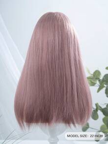 alicegarden 1 Synthetic Heat-Resistant Straight Wig, Pink Wig With Bangs, 22 Feet Long, Fully Woven Daily Natural And Realistic Wig - Watermelon Pink - View 3