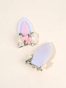 2pcs Toddler Girls Flower Decor Hair Clip - Multicolor - View 7