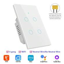 1个UL认证智能触摸开关，DS-121JL WiFi蓝牙墙壁开关，兼容Alexa、Yandex Alice、Tuya，1/2/3/4位白色/黑色，支持单线和零线，9mm钢化玻璃面板，APP远程语音控制定时家居照明 - 彩色 - 查看 19