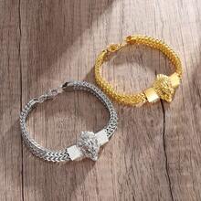 1pc Stainless Steel Gothic Skull Bracelet Unisex Jewelry Punk Hip Hop Fashion Accessories Gift - Double Skull Silver Bracelet - View 13