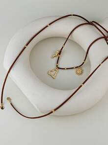 1件可调节日月吊坠项链，长款项链，适合女性日常、约会、派对、音乐节等时尚场合搭配 - 金黃色 - 查看 6