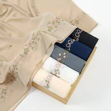 1pc Small Floral Embroidered Headscarf, Beach Towel,  Arabic Simple Embroidered Middle Eastern Headscarf Long Scarf, Malaysian Headscarf For Women, Suitable For Daily And All-Season Wear - 白色 - 查看 5