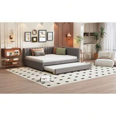 Upholstered Bed 140*200, Pull-Out Sofa Bed, Multifunctional Bed With Slatted Frame, Youth Beds, Children's Beds, Guest Beds, Velvet Fabric Grey