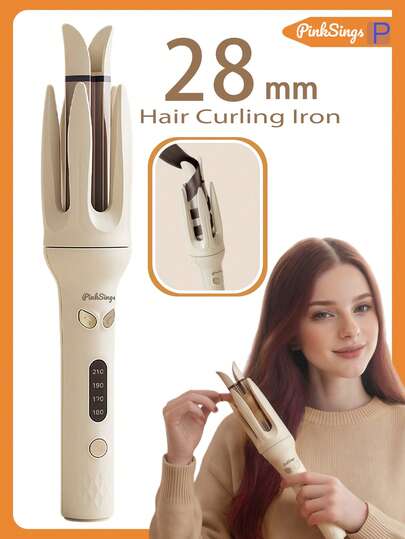 PinkSings 1-Click Auto Curling Iron, 28mm Barrel, Bi-Directional Auto Curling, 4 Temperature Modes, Negative Ion Generator, Smart Timer And Sensor, Auto Shut-Off, Best Christmas Gift