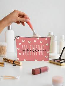 1个粉色爱心图案化妆包，情人节化妆包，送给家人和朋友的完美礼物 - 粉色 - 查看 4