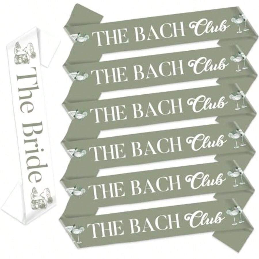 Martini Bride And Bridesmaid Sashes Green 7pcs 1 The Bride Sash 6 The Bach Club Sashes Cocktail Bachelorette Party Favor For Dirty Martini Bridal Shower Wedding Decor Brides Tribe Gift - 綠色馬丁尼 - 查看 1