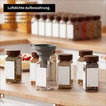 12/24/35pcs Stück, Gewürzglas-Set, Gewürzgläser aus Glas mit Sandelholz-Deckel, 120ml Gewürzbehälter für Küchengewürze und Gewürze, Küchenvorratsgläser, Gewürzgläser mit Deckel und Etiketten, Küchenzubehör - 35 Stück quadratische Sandelholzdeckel-Version - Übersicht 10
