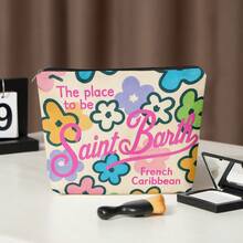 1 Makeup Bag, St. Barth Floral Postcards, A Stylish Wallet With A Zipper, A Snack Bag For Work, A Skincare Product Storage Bag, A Makeup Pouch With Double-Sided Printed Patterns - A Student Stationery Organizer - A Holiday Gift - 9.25*6.89 英寸 - 查看 5