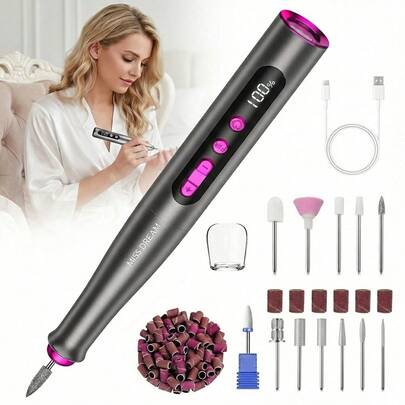 M MISS DREAM 专业电动美甲钻，35000转/分钟无绳亚克力美甲套装，含卸甲油、电动指甲锉、抛光打磨器、电动美甲修脚套装