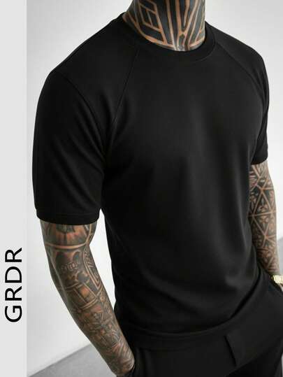 GRDR Camiseta Masculina de Manga Curta Raglan de Gola Redonda para Verão, Adequada para Uso Casual ao Ar Livre