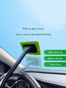 6件套绿色可重复使用汽车玻璃清洁套装，长柄挡风玻璃刮水器配5个超细纤维清洁垫，无需电源的汽车玻璃清洁刷套装，汽车前挡风玻璃刮水器，汽车玻璃除雾清洁刷，除尘湿巾，挡风玻璃除雾刷 - 彩色 - 查看 8
