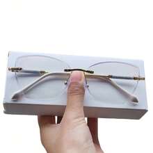 1 Set Men's Metal Frameless Fashion Flat Glasses, Suitable For Daily Use - Rose Gold - View 13
