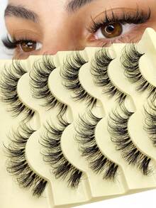 5 Pairs Rikuaild Natural Looking Fluffy False Eyelashes, Transparent Stem For Daily Wear, Suitable For Dates, Parties, Travel - 自然纖長款 - 查看 1