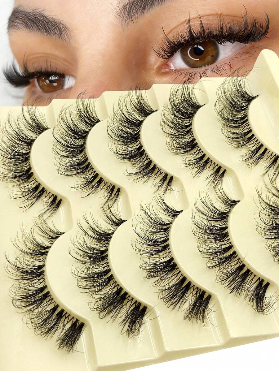 5 Pairs Rikuaild Natural Looking Fluffy False Eyelashes, Transparent Stem For Daily Wear, Suitable For Dates, Parties, Travel - 自然纖長款 - 查看 1