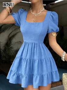 RNU Women's Romantic Elegant Music Concert Dress, Bohemian Style Backless Bowknot Flounce Hem Mini Dress, Suitable For Beach, Party, Wedding Guest, Valentine's Day, New Year, Travel - Blue - View 7