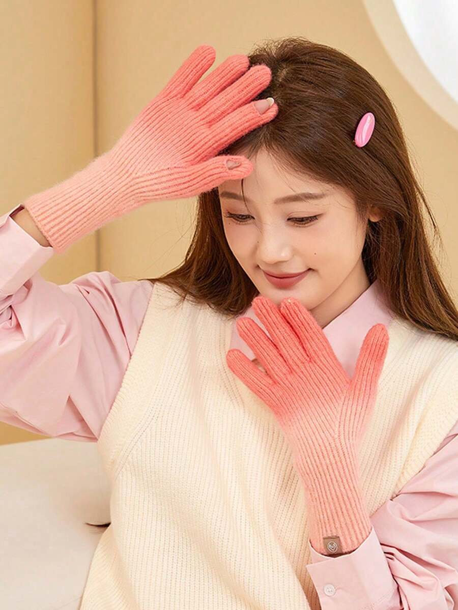 Guantes Invierno Termicos Pantalla Tactil Generos Punto Lana - Guantes de Invierno manoplas de Punto de moda con punos gruesos para Clima frío -decorativos para fiestas, Navidad y año Nuevo, adecuado para senderismo y clima frío de invierno - Rosa - Ver 1