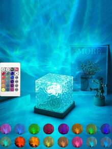 1 pieza Lámpara de onda giratoria de 16 colores, lámpara de mesita de noche para dormitorio, decoración de pared para sala de estar, iluminación ambiental para restaurante/bar, luz nocturna RGB con control remoto para dormitorio, diseño de patrón de onda giratoria, adecuado para habitación de niños, dormitorio, pasillo, regalo de cumpleaños para amigos/familia/niñas, iluminación dinámica, proyección giratoria, iluminación ambiental, decoración de habitación, lámpara - Lámpara de proyección cilíndrica - Ver 10