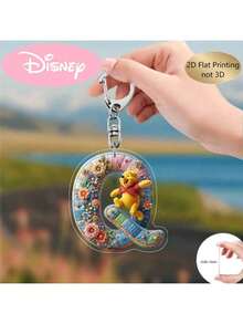 2D刺绣字母钥匙扣，26个A-Z花卉卡通设计亚克力吊坠，带链子，适用于包包、车钥匙、旅行配件、礼品，可爱花卉和维尼熊钥匙扣设计，表面光滑，钥匙扣，装饰钥匙扣，卡通钥匙扣，情人节礼物，粉丝礼物，2D平面礼品（如果产品不透明，请撕掉背面的保护膜） - 彩色 - 查看 16