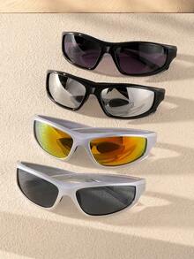 4pcs/2sets Wrap-Around Sports Eyeglasses, Y2K Style In Pink, Black, Silver Colors, Unisex - Multicolor - View 2