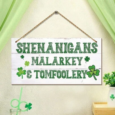 1PC St Patricks Day Wood Decor, Shenanigans Malarkey & Tomfoolery Printed Wood Wall Art Sign, Home Signs Decor, Hanging Door Wood Sign, Irish Sign, St Patricks Day Decor, Rustic Farmhouse Wood Sign