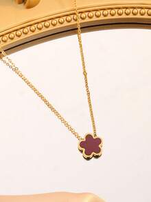 1件简约不锈钢五叶草花朵设计吊坠项链，适合女性在各种场合佩戴 - 彩色 - 查看 10