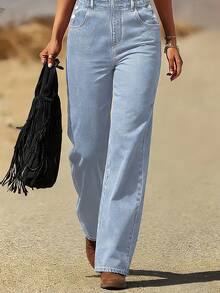 Women's Western Vintage Washed Loose Adjustable Shoulder Strap Denim Overall Workwear Pants, Washed Denim Fabric, College Style, Fashionable And Elegant Outfit, Suitable For Back-To-School, Teachers, Outings, And Travel Wear - 淺色水洗藍 - 查看 4