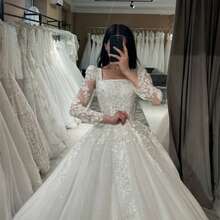 Elegant Classic Square Collar Lace Applique Long Sleeves A Line Tulle Formal Wedding Dress,Registry Office Dresses Engagement Bridal Gown,Evening Party Dress Birthday Party Dress Country Wedding,Romantic Church Ceremony Wedding Dress,Suitable For Wedding,Dating,Party,Singles' Party,Vacation,Formal Occasions,Dinner Dress,Prom Dress,Homecoming Dess,Cocktail Party,Wedding Guest Dress,Graduation - trắng - Xem 6