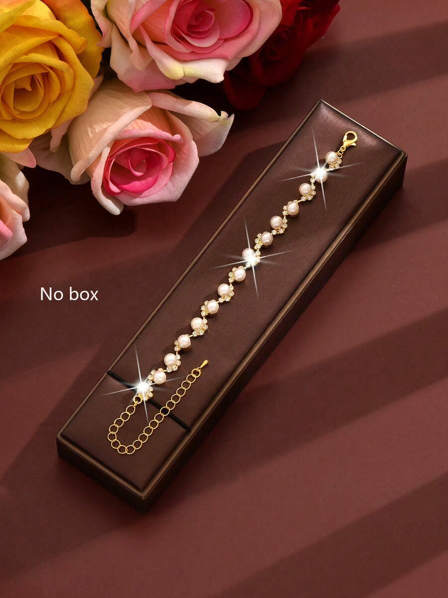 1 pieza Pulsera elegante de cristal y strass para mujer - Plateado - Ver 1