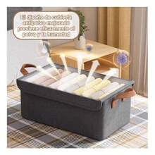 Organizador de Ropa para Closet 2 Piezas Cajas Organizadoras De Tela Con Tapa Y Soporte De Acero Caja De Almacenamiento Plegables Cajones Organizador Organizadores de Ropa y Papeleras para Dormitorio - Gris - Ver 5