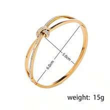1pc Fashionable Elegant Rhinestone Stainless Steel Criss-Cross Bow Bangle Bracelet, Suitable For Women's Daily Wear, Random Rhinestone Placement - Yellow Gold - View 2