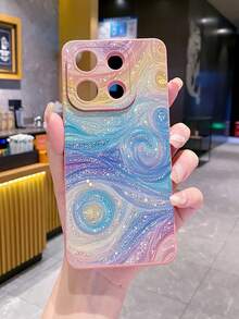 1pc Shiny Striped Shockproof Phone Case, UV Printed For Samsung/Galaxy/Infinix/Redmi/OPPO/VIVO/Realme Android Models - Pink - View 3