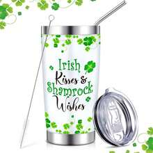 Hoolerry Irish Shamrocks Tumbler Insulated Irish Tumbler St Patrick's Day Cups With Lid And Straw 20 Oz Stainless Steel Tumbler Gifts For Women Men Friend Holiday Birthday Home Office Use - 1 - 查看 2