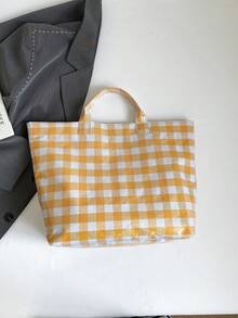 1个新款女士情人节大容量手提包，休闲格子透明果冻包，百搭学院风手提包，适合学生/旅行/健身/妈妈们，简约字母印花手提包 - 黃色 - 查看 7