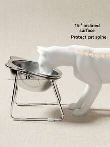 PETSIN 1pc Stainless Steel Cat Ear Shaped Elevated Pet Bowl, Universal For Cats & Dogs, Easy To Clean, Shatter-Resistant, Protects Pet Neck, Food Bowl - Silver - View 4