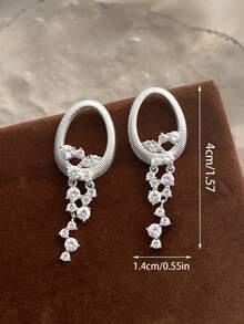 2 件椭圆形耳环，配锆石流苏，轻盈奢华铜金色耳环，适合女士，适合派对、宴会、聚会、约会、日常服装配饰、节日珠宝礼物 - 金色 - 查看 12