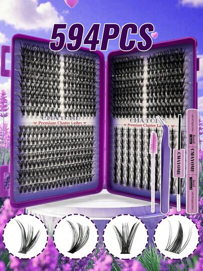 CMAYOME Juego de herramientas para pestañas postizas naturales suaves de 594/612/684 racimos, densidad mixta de 10D-100D, longitud de 8-16 mm, rizo D. Adecuado para principiantes para pestañas postizas falsas de estilo de dibujos animados y pestañas postizas falsas segmentadas de bricolaje. El juego de herramientas incluye pegamento para pestañas, pinzas y un cepillo para pestañas. Una opción ideal para salidas diarias, trabajo, reuniones familiares, citas, vacaciones y viajes.