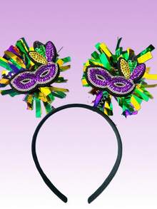 1pc Colorful Striped Sequin Clown Heart Masquerade Headband, Party Costume Accessory - Multicolor - View 17