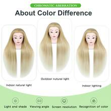 带头发的人体模型头，训练头，练习假头，美发师编发剪发美容模型头，用于发型设计的人偶头 - 杏色 - 查看 7