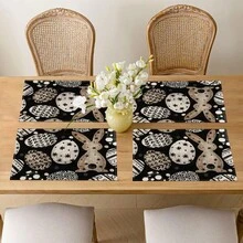 1/4/6 Pcs Easter Egg Bunny Pattern Placemats, Linen Dining Table Mats With Colorful Egg Rabbit Design, Washable Printed Tabletop Protector, Ideal Decoration For Holiday Kitchen And Family Gatherings - Multicolor - View 2