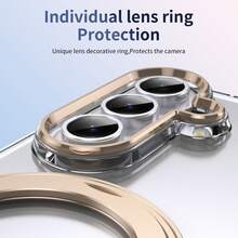 VIETAO 360 Degree Rotating Invisible Stand Transparent Material Cell Phone Case Compatible With Samsung Galaxy Z Fold 7 6 5 4 Fold7 Mobile Cover With Tempered Glass Screen Protector - Gold - View 3